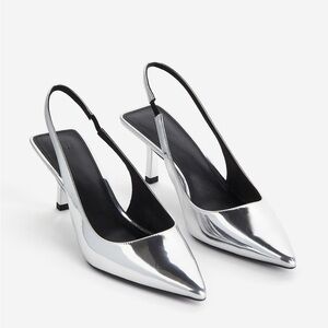 Silver slingback kitten heels